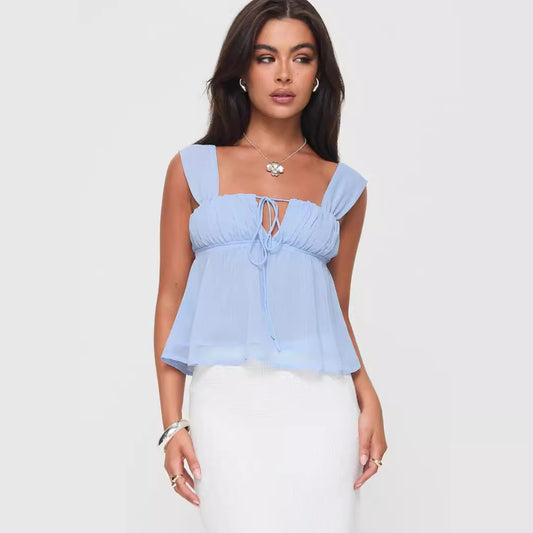 Temperament Square Collar Sling Solid Color Small Vest/suspenders/tube Top