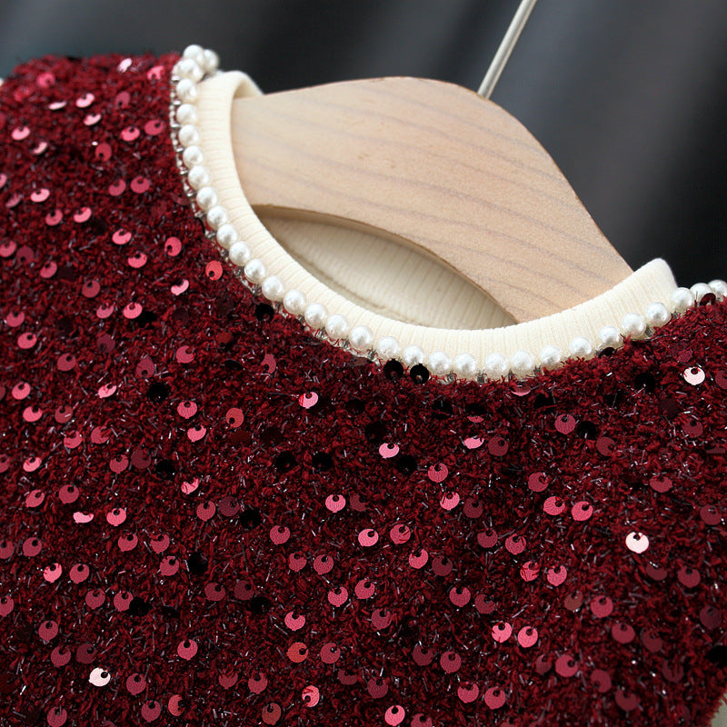 Fashionable Red Vest Skirt Set Winter Children's Dress