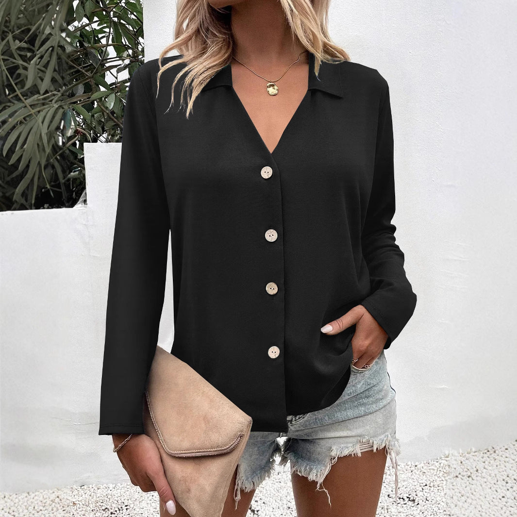 Women's Solid Color Long Sleeve Ice Silk Elegant Blouse