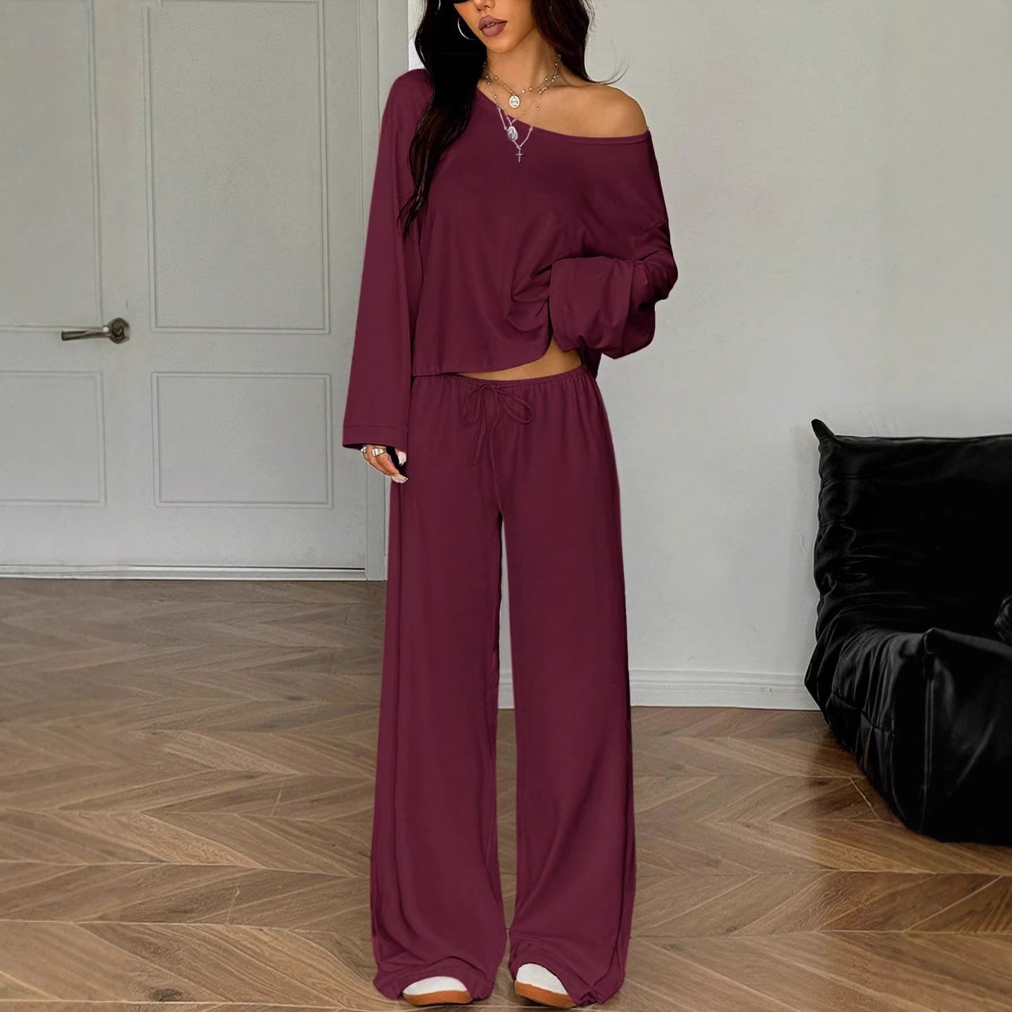 Women's Idle Style Solid Color Long-sleeved Wide Tops