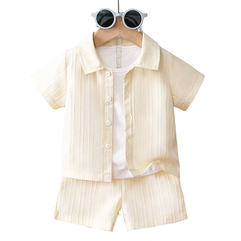 Children's Summer Clothing Striped Lapel Shirt Shorts Outdoor Leisure Children's Suit