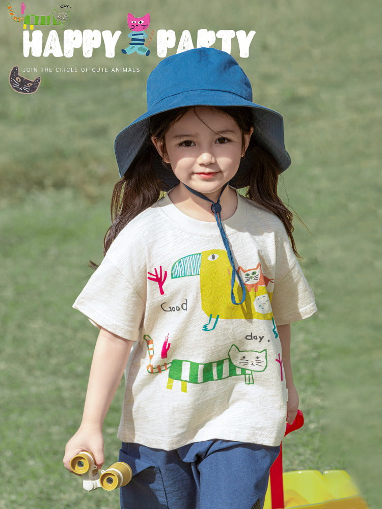 Wu Cartoon Digital Printed Summer Cute Refreshing Loose Casual Short Children's T-shirt