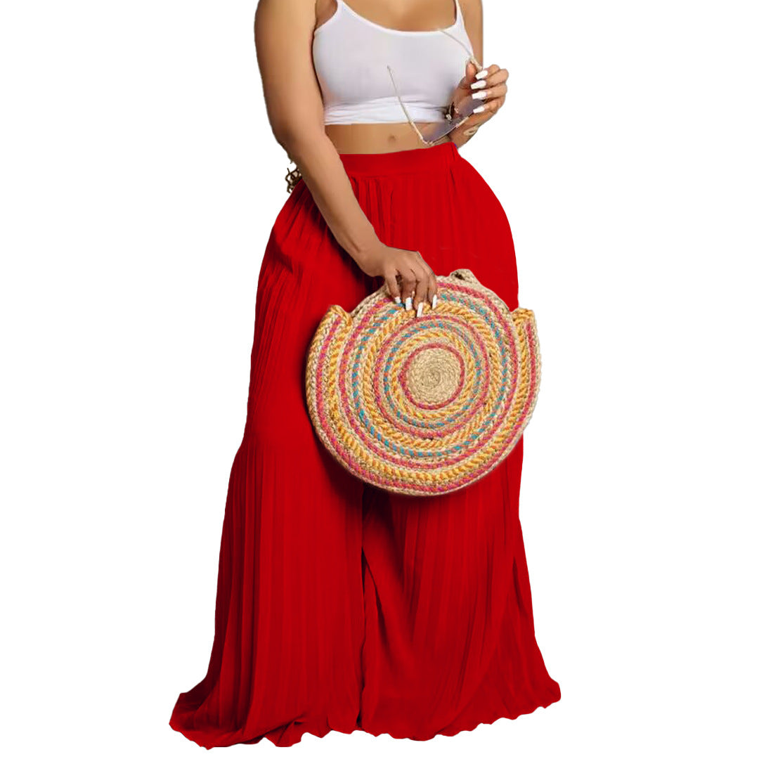 Women's Elegant Pleated Trousers High Waist Wide Casual Pants