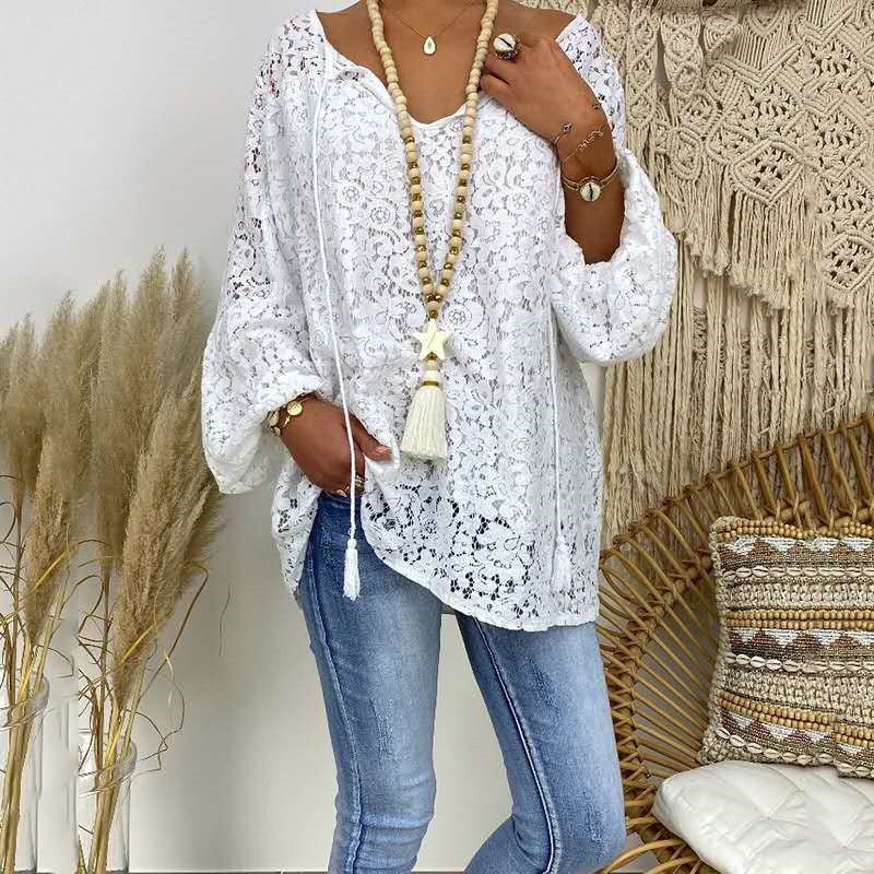 Popular Women's White Loose Pullover Long-sleeved Tops