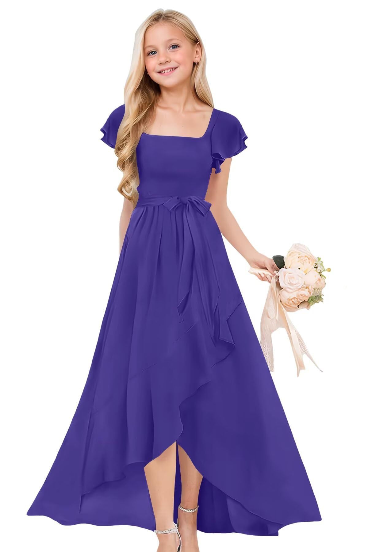 Pure Color Elegant Large Hem Ruffled Children's Dress