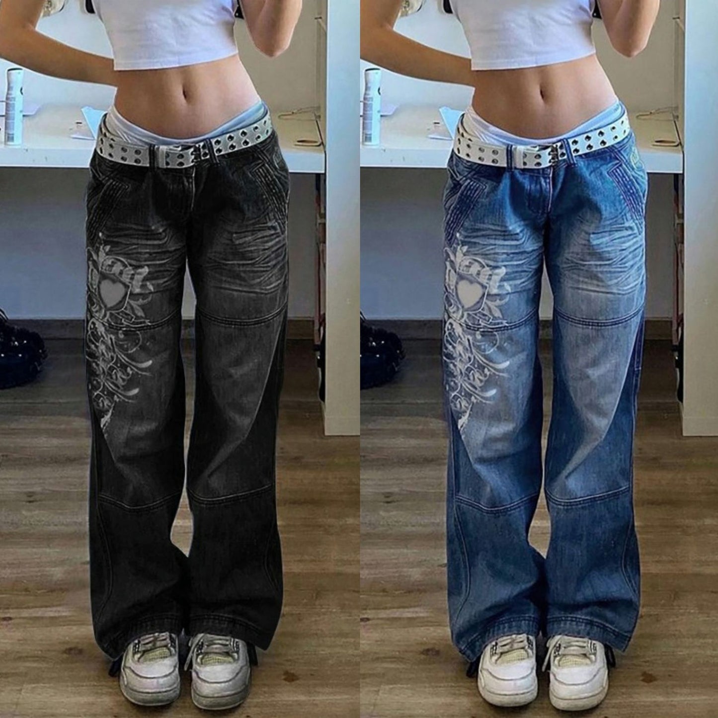 Women's Street Style Irregular Pattern Print Loose Women's Jeans