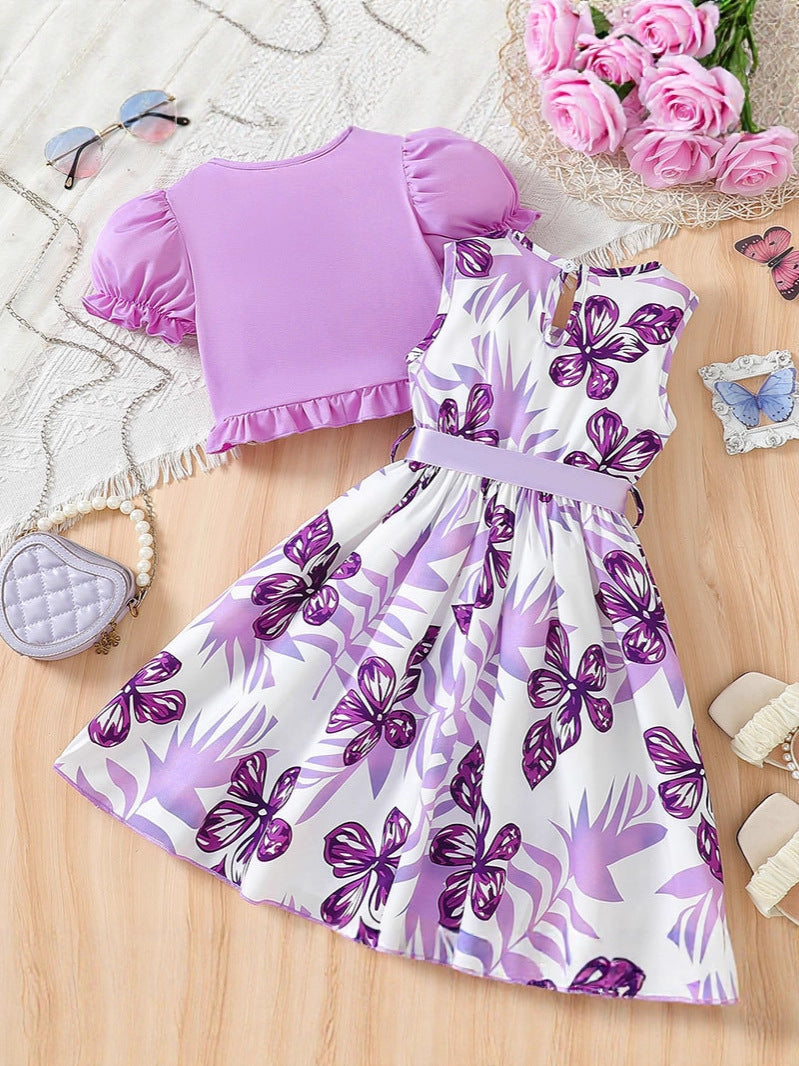 Children's Dress Purple Open Lining Small Coat Floral Pattern Children's Suit