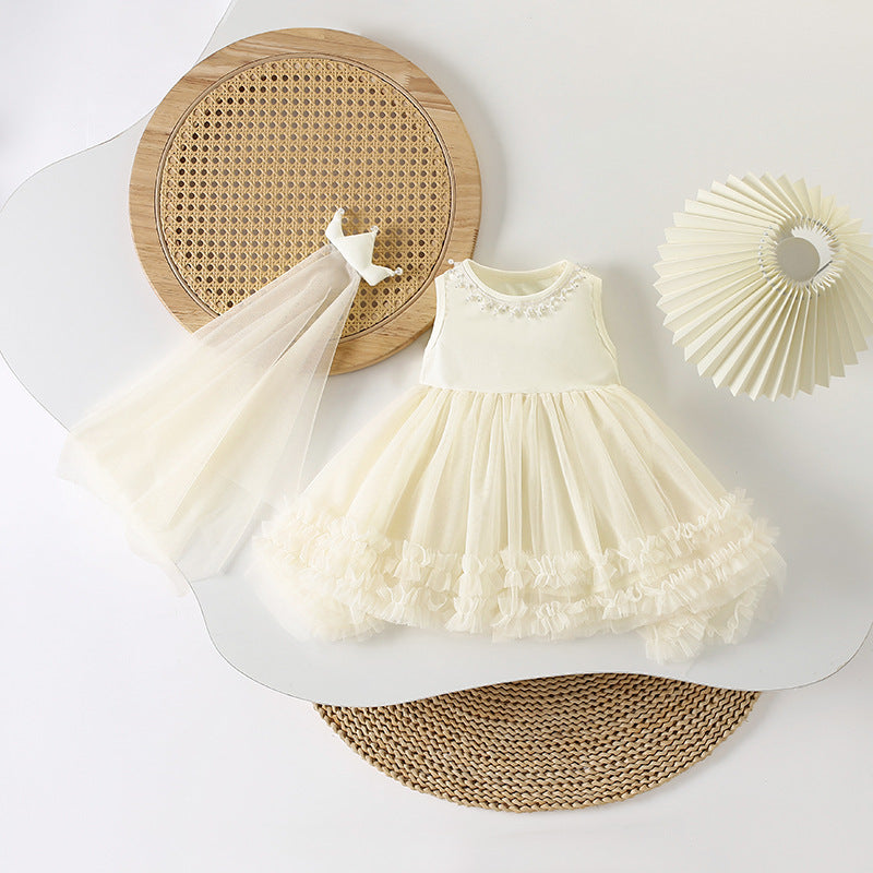 Ornament Western Style Little Sleeveless Sweet Mesh Children's Dress