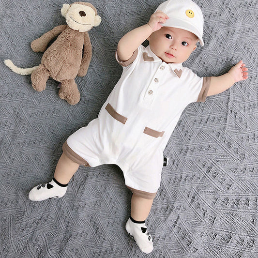 Jumpsuit Baseball Uniform Male Female Cotton Half Sleeve Romper Pullover Jumpsuit, Climbing Suit
