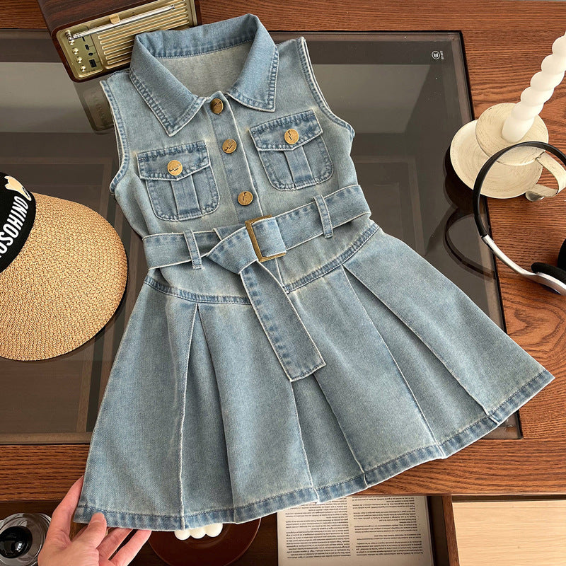 Children's Sleeveless Western Style Summer Denim Little Children's Dress