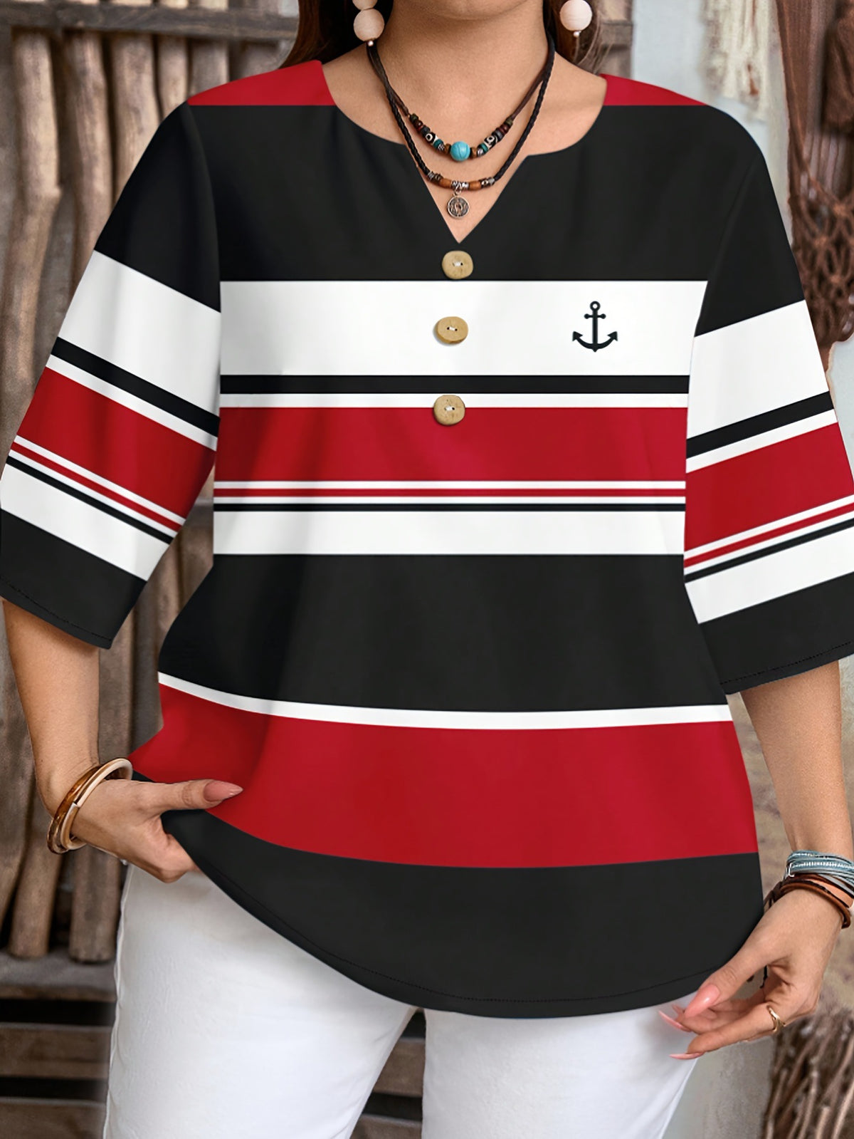 Women's Casual Printed Fastener Decoration Loose Sleeves Large Size T-shirt