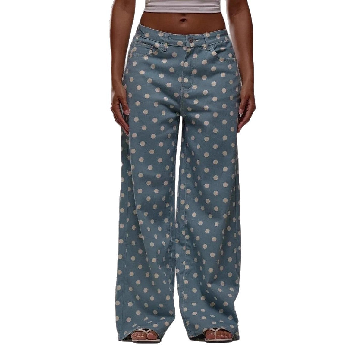 Women's Polka-dot Loose-fitting Casual Denim Trousers Polka Women's Jeans