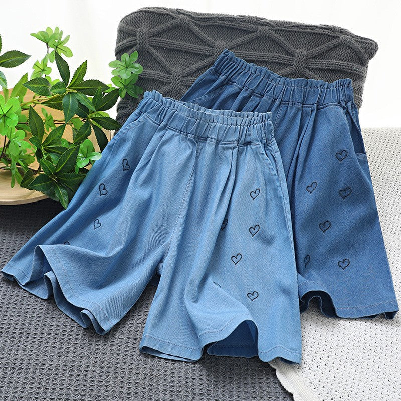 Twill Stretch Jeans Korean Style Love Children's Pants