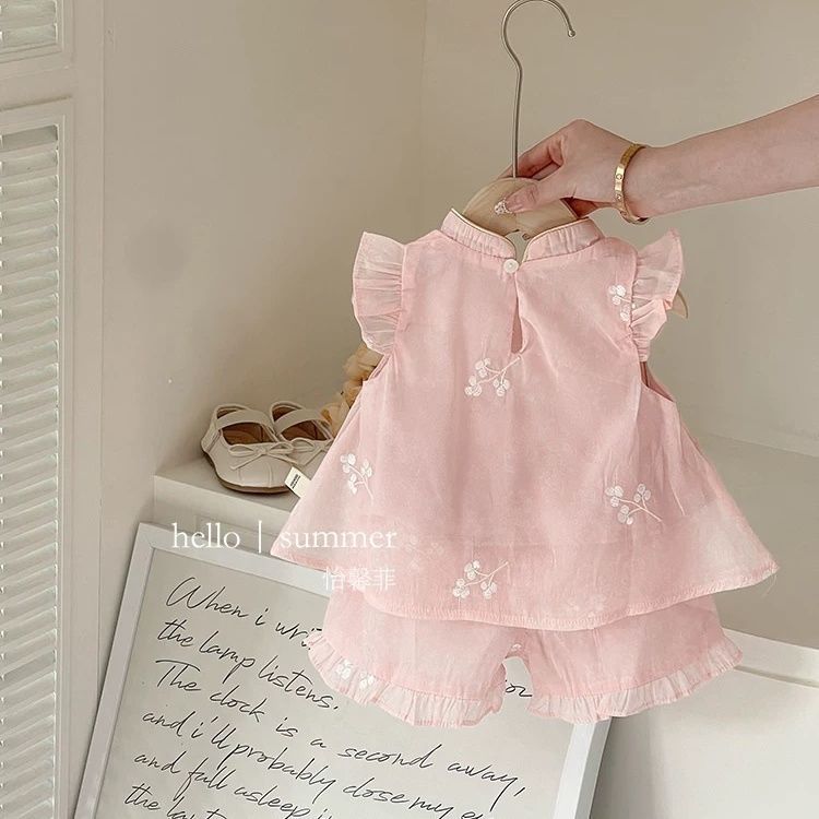 Style Summer Sweet Doll Shirt Jacquard Shorts Children's Suit