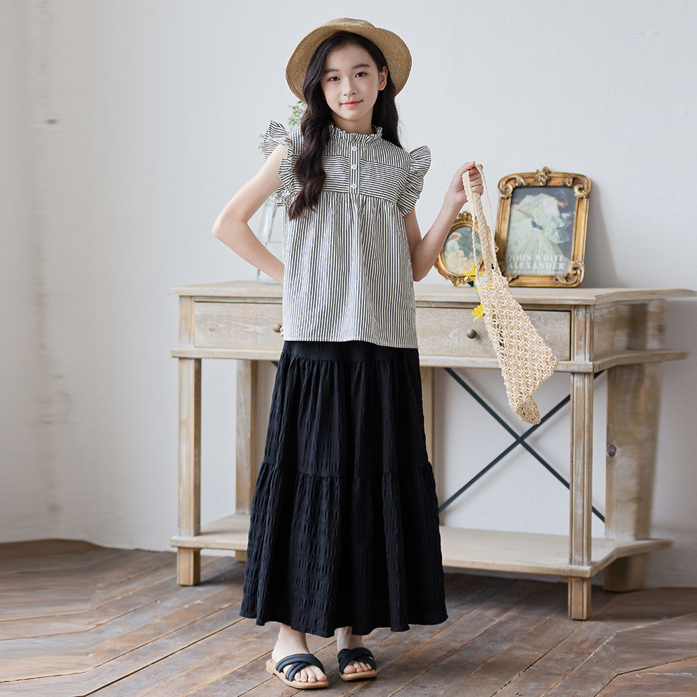 Children's Medium Large Dress Versatile Casual Skirt Clothing Midi Children's Suit