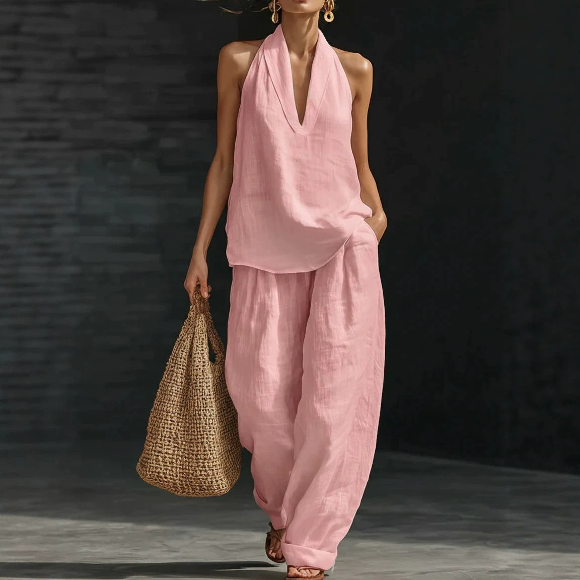 Women's Sleeveless Loose Shoulder Summer Two-piece Trendy Suits