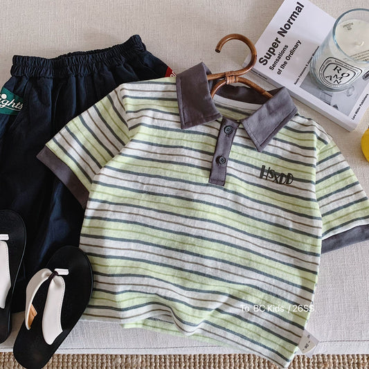 Children's Striped Letters Shirt Clothing Short Sleeve Children's T-shirt