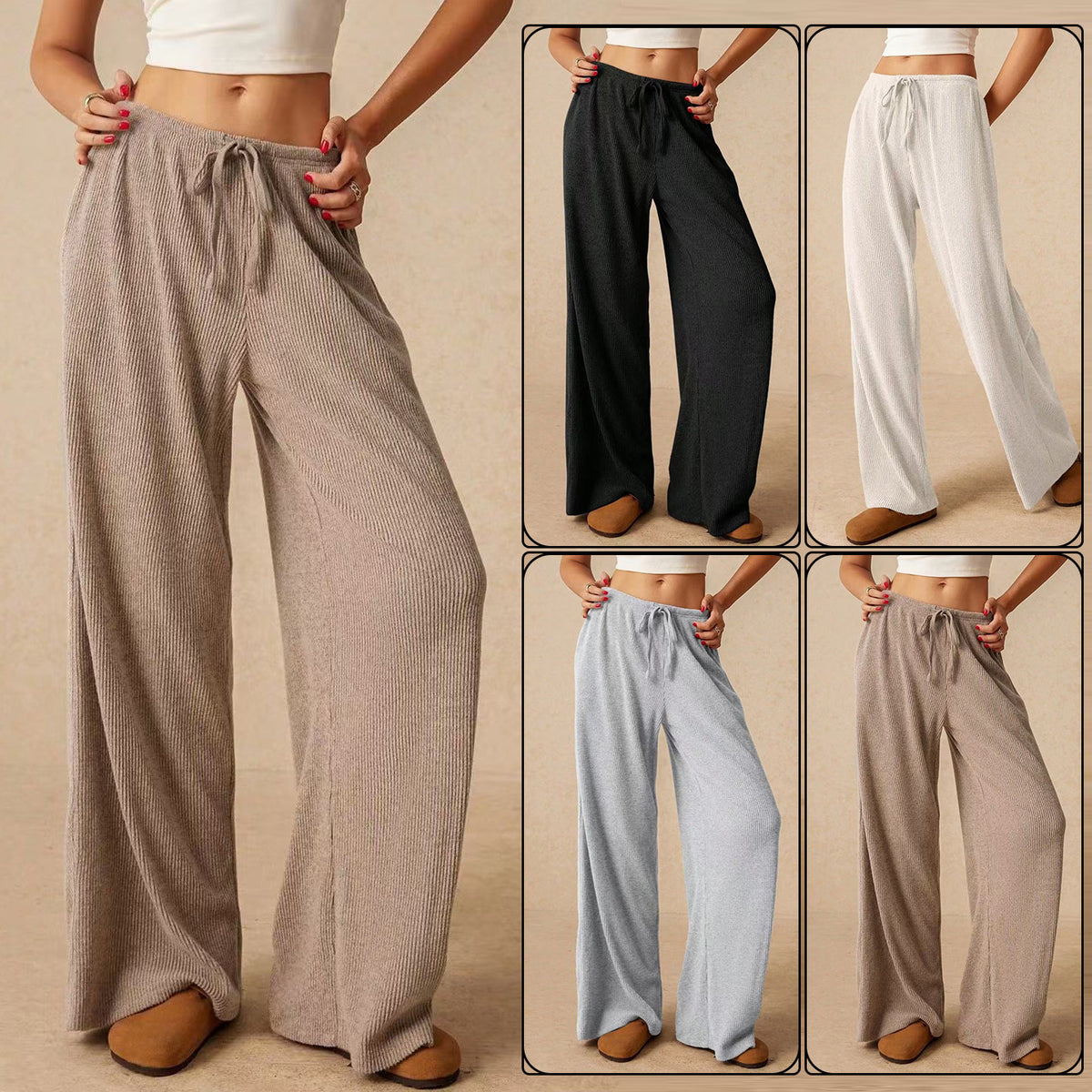 Women's Fashion Elegant Wide Leg Trousers Elastic Casual Pants