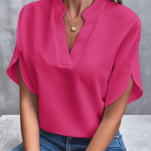 Women's Shirt Pure Color Casual Versatile Short-sleeved Blouse