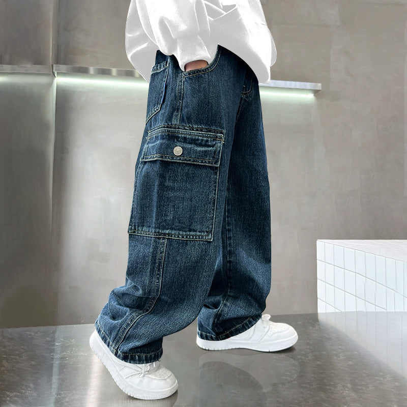 Children's Jeans Medium Large Sports Trousers Loose Western Style Wide Children's Pants