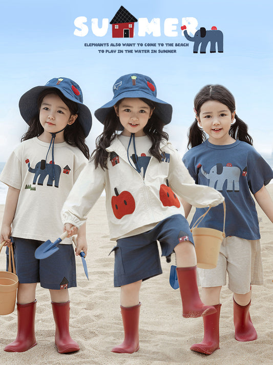 Lightweight Series Summer Hooded Jacket Loose Short Sleeve Children's T-shirt