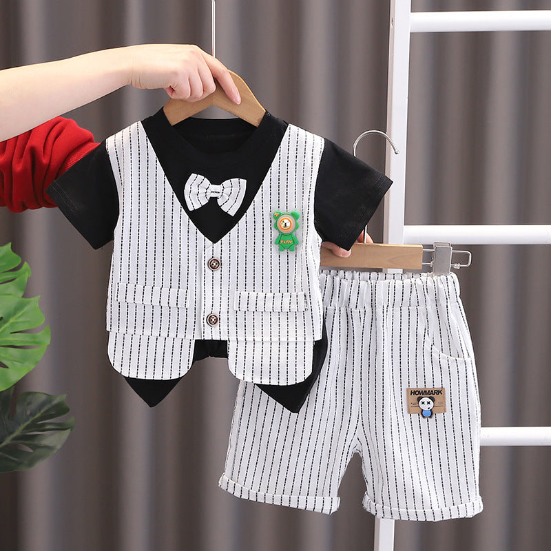 Korean Style Fashion Summer Fake Two-piece Vest Short Children's Suit