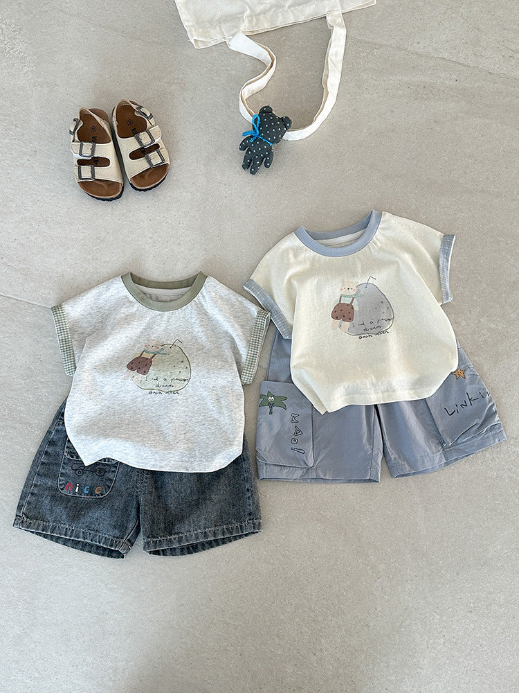 Cartoon Printed Sleeveless Summer Boy Korean Style Children's T-shirt