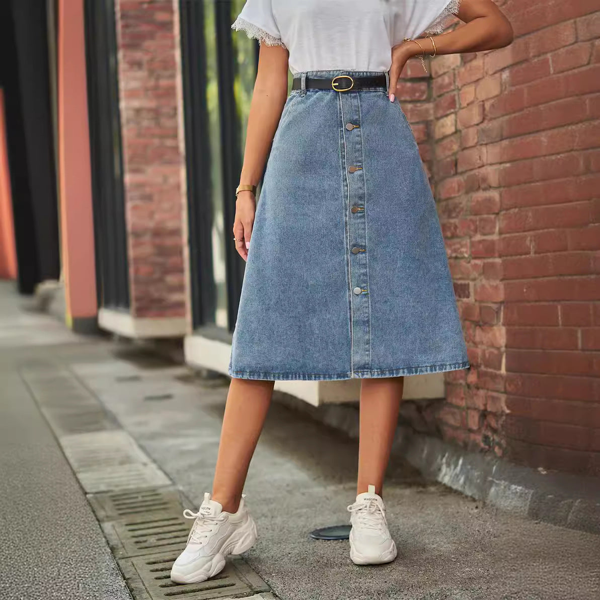 Women's Slimming Washed Denim Breasted For Skirt