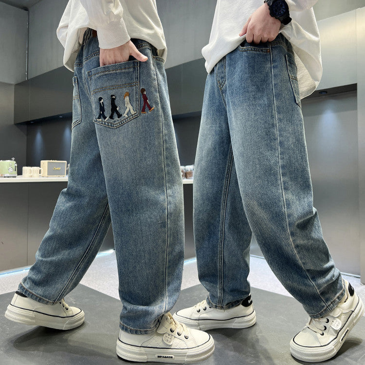 Children's Medium Large Sickle Boys Handsome Loose Children's Pants