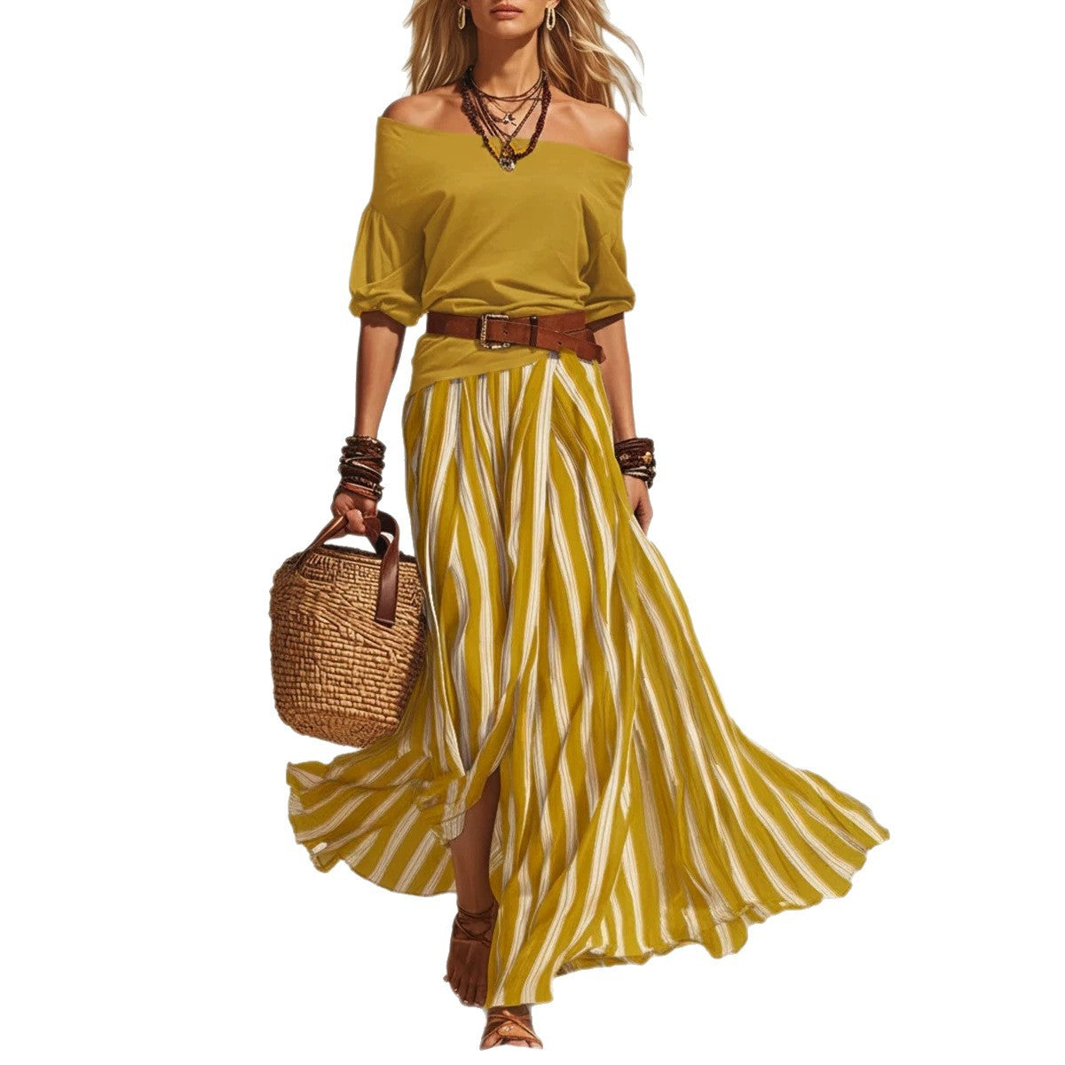 Women's Nautical Vacation Style Dress With Vents Tops