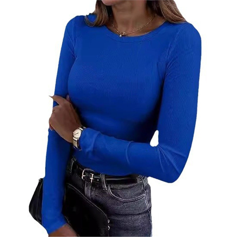 Women's Stretch Crew Neck Rib Shirt Slim Fit Women's T-shirt