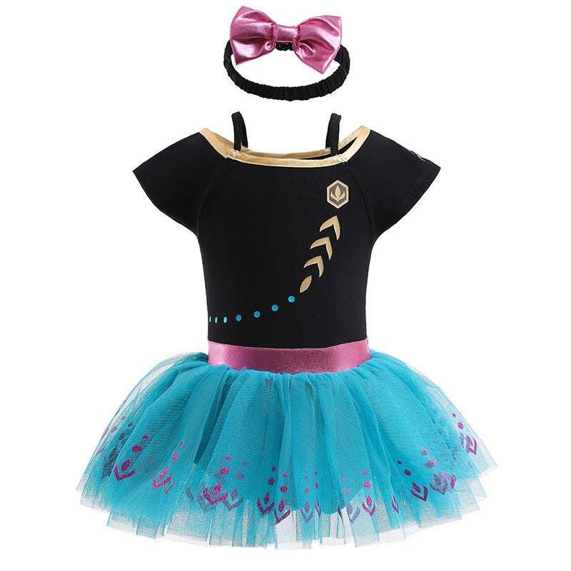 Children's Pullover Romper Short Sleeve Tulle Skirt Jumpsuit, Climbing Suit