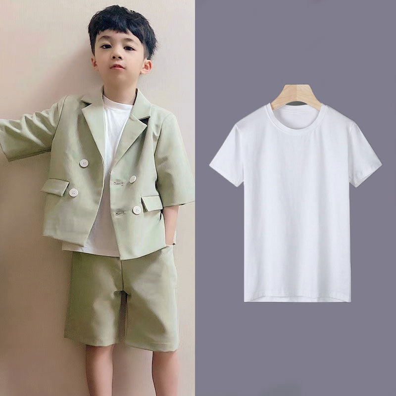 Children's Summer Short Sleeve Trendy Handsome British Dress Flower Catwalk Children's Suit