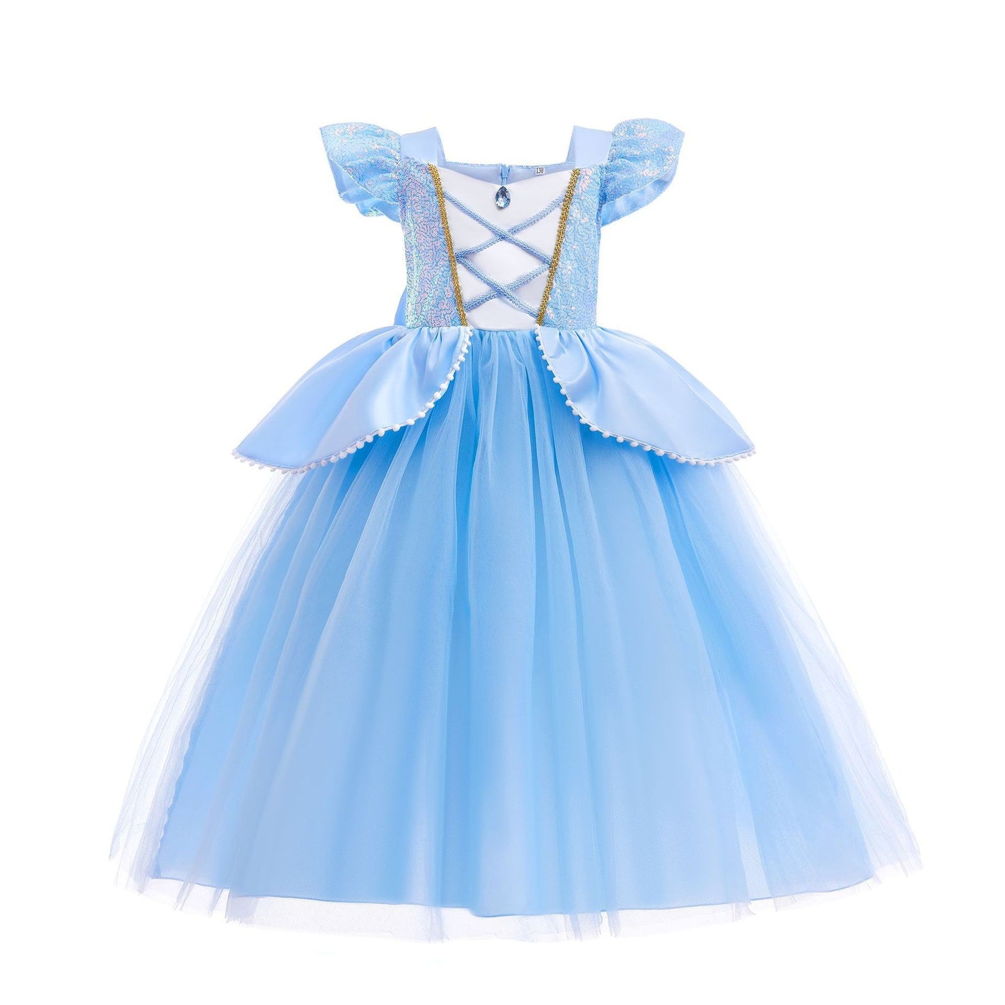 Sequins Stitching Mesh Puffy Long Hair Children's Dress