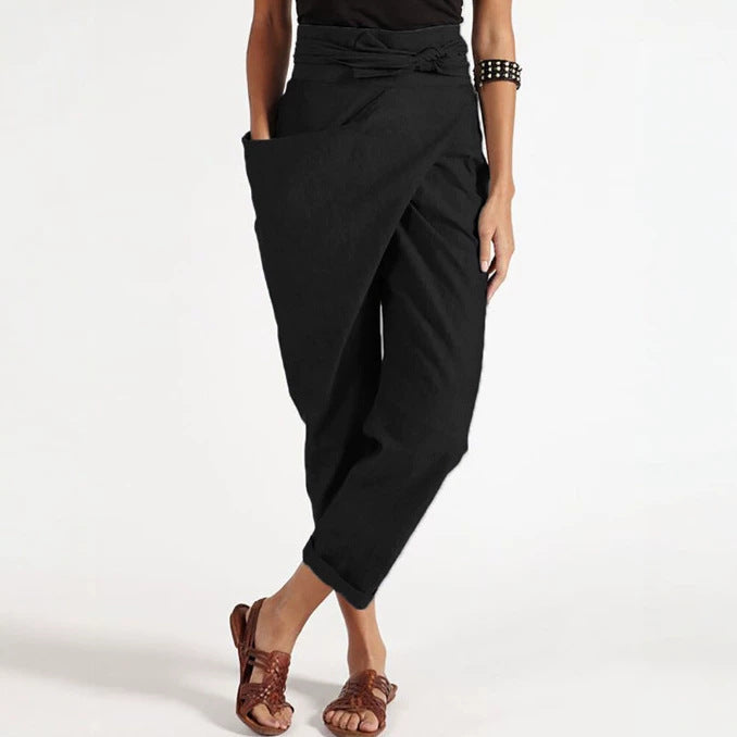 Durable Women's Irregular Lace Up Cropped Casual Pants