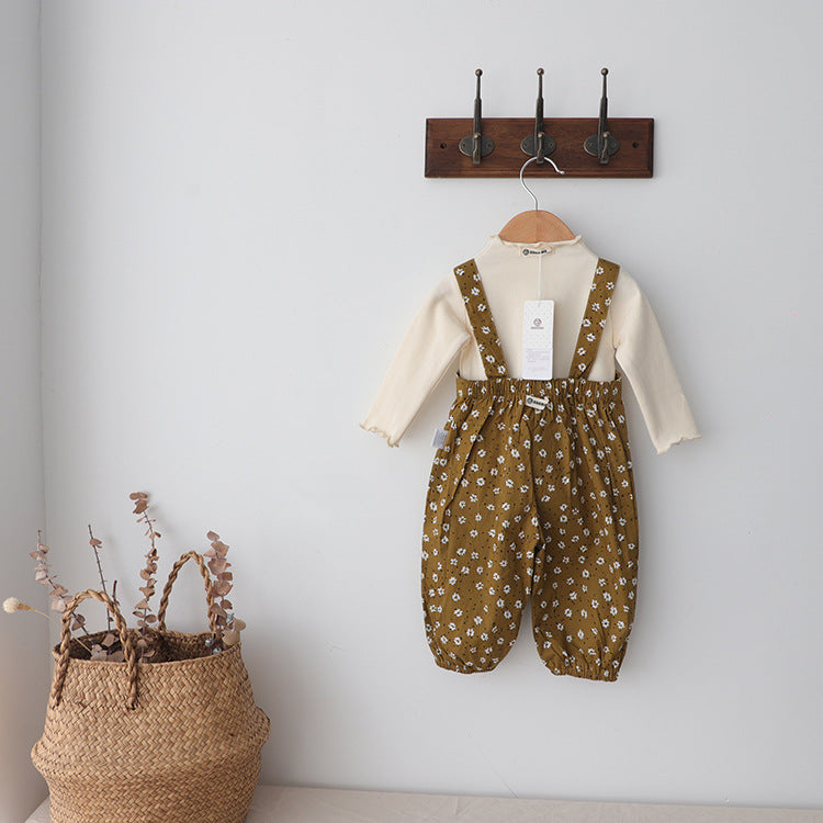 Children's Cotton Summer Clothing One-piece Pocket Floral Children's Pants
