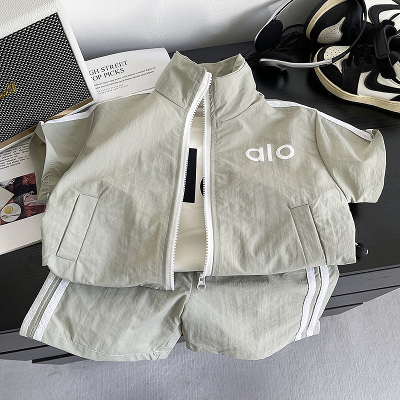 Children's Summer Thin Comfortable Striped Casual Short-sleeved Korean Split Children's Suit
