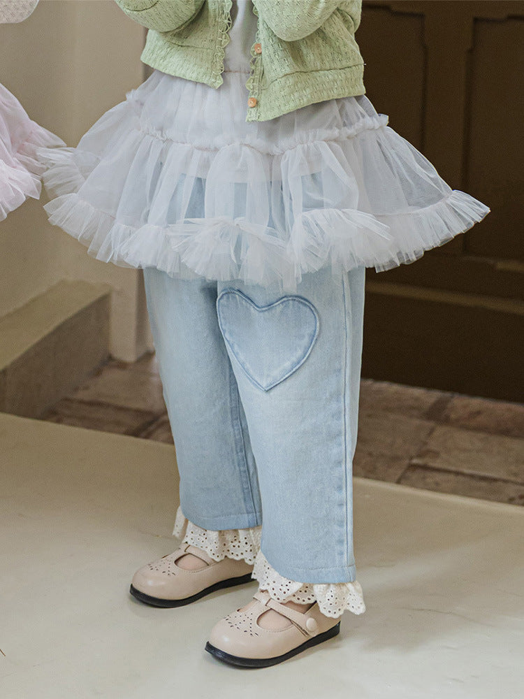 Shan Sweet Elastic Waist Lace Edge Soft Children's Pants