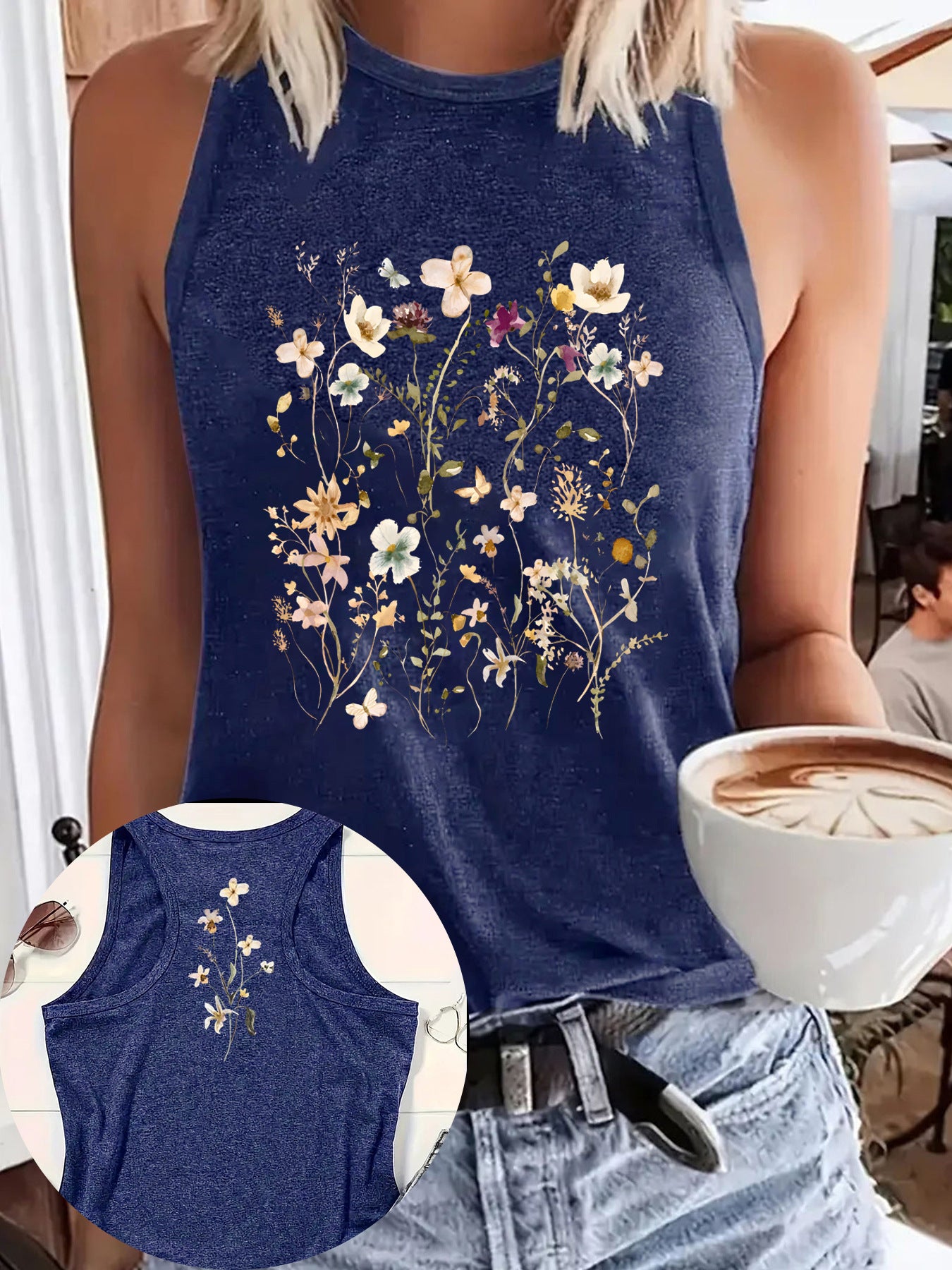 Women's Sleeveless Loose Bohemian Flower T-shirt Vintage Floral Small Vest/suspenders/tube Top