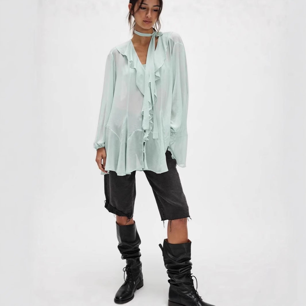 Women's Summer Solid Color Sexy Ruffled Bell Clothing