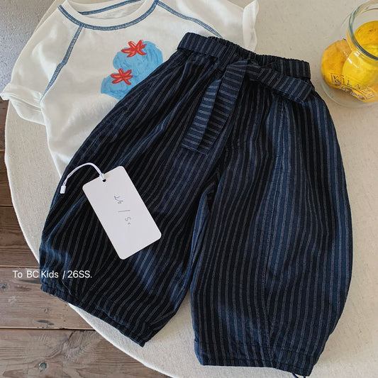 Children's Boy Summer Retro Vertical Stripe Casual Loose Children's Pants