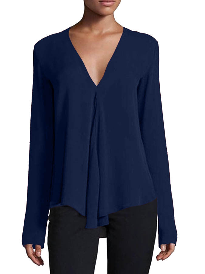 Women's Commuter Sleeve Solid Color Pullover Fashionable Lace Shirt, Chiffon Shirt