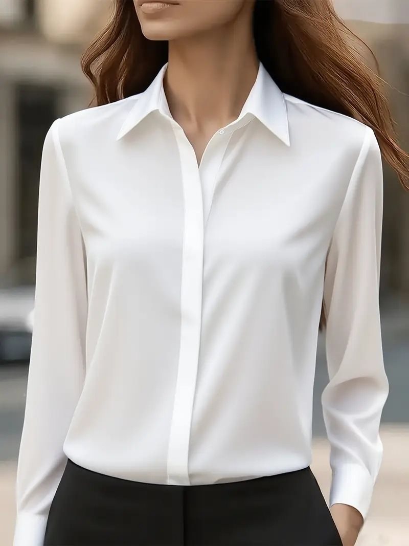 Women's Shirt Satin Lapel Long Sleeve Autumn Solid Blouse