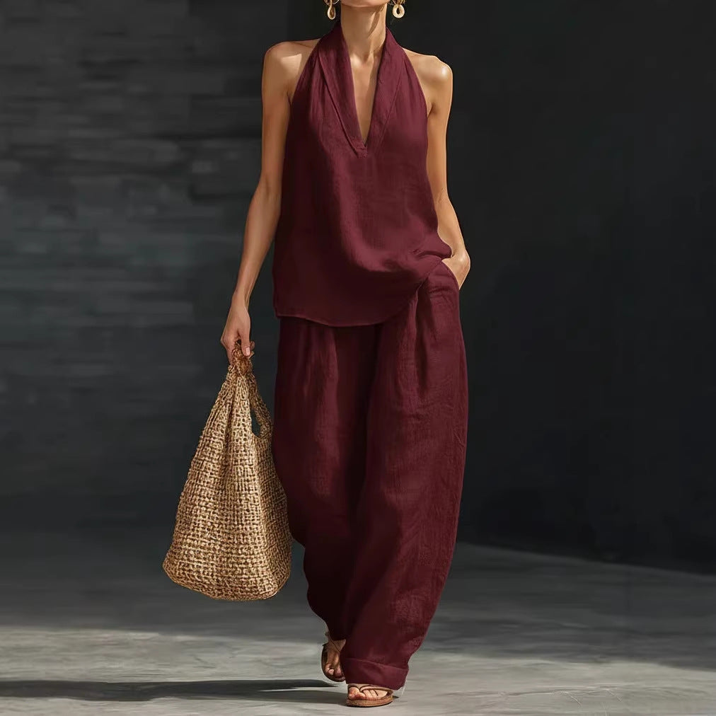 Temperament Halter Exposed Back Cool Feeling Comfortable Slimming Pants