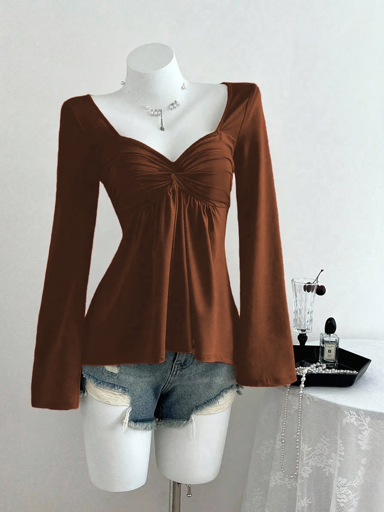 Women's Collar Long Sleeve Elegant Casual Solid Color Women's T-shirt