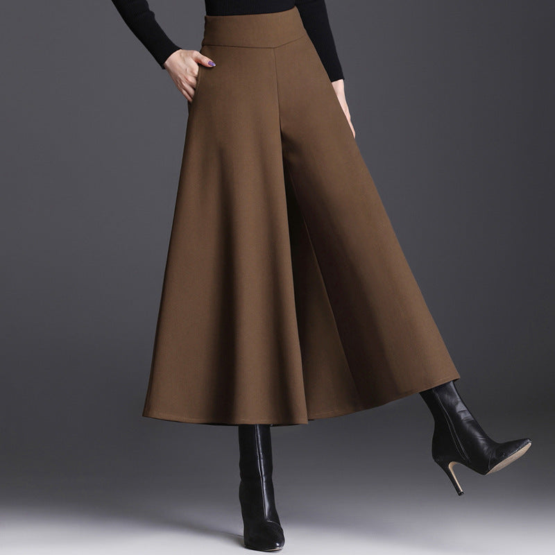 Women's Woolen High Waist Cropped Large Loose Wide Leg Casual Pants