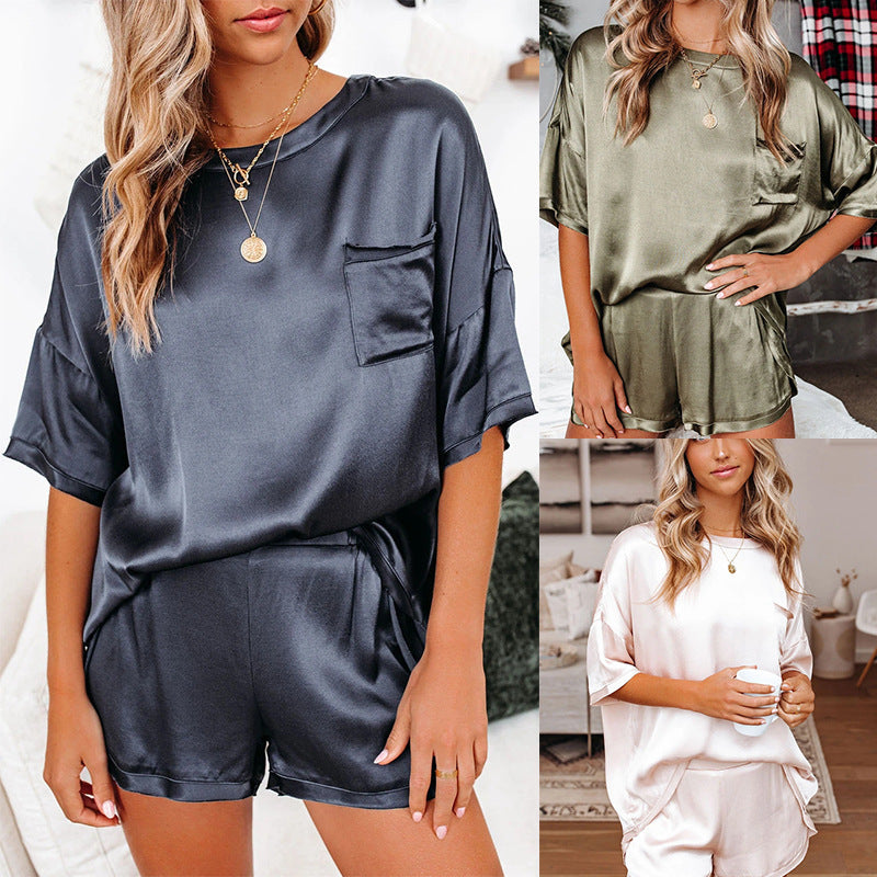 Solid Color Chiffon Pajamas Loose Two-piece Suits