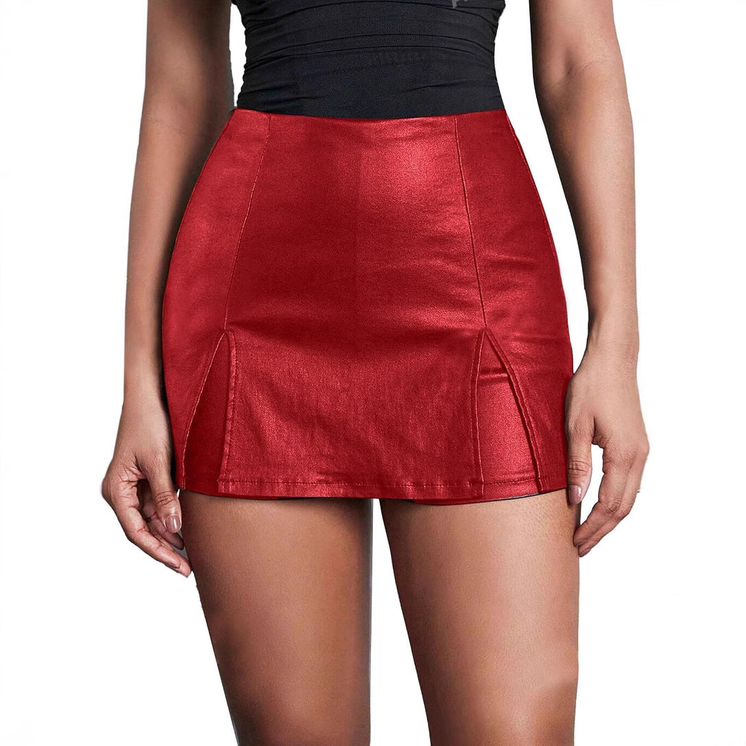 Women's Waist Leather Bag Hip Pleated Slim Fit Skirt