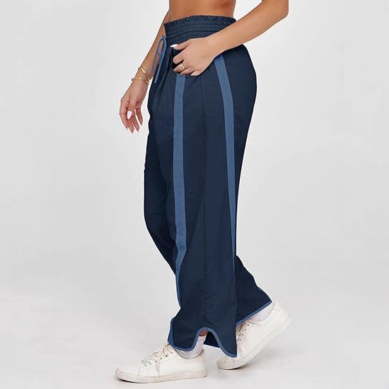 Women's Contrast Color Drawstring Bucket Loose Sports Pants