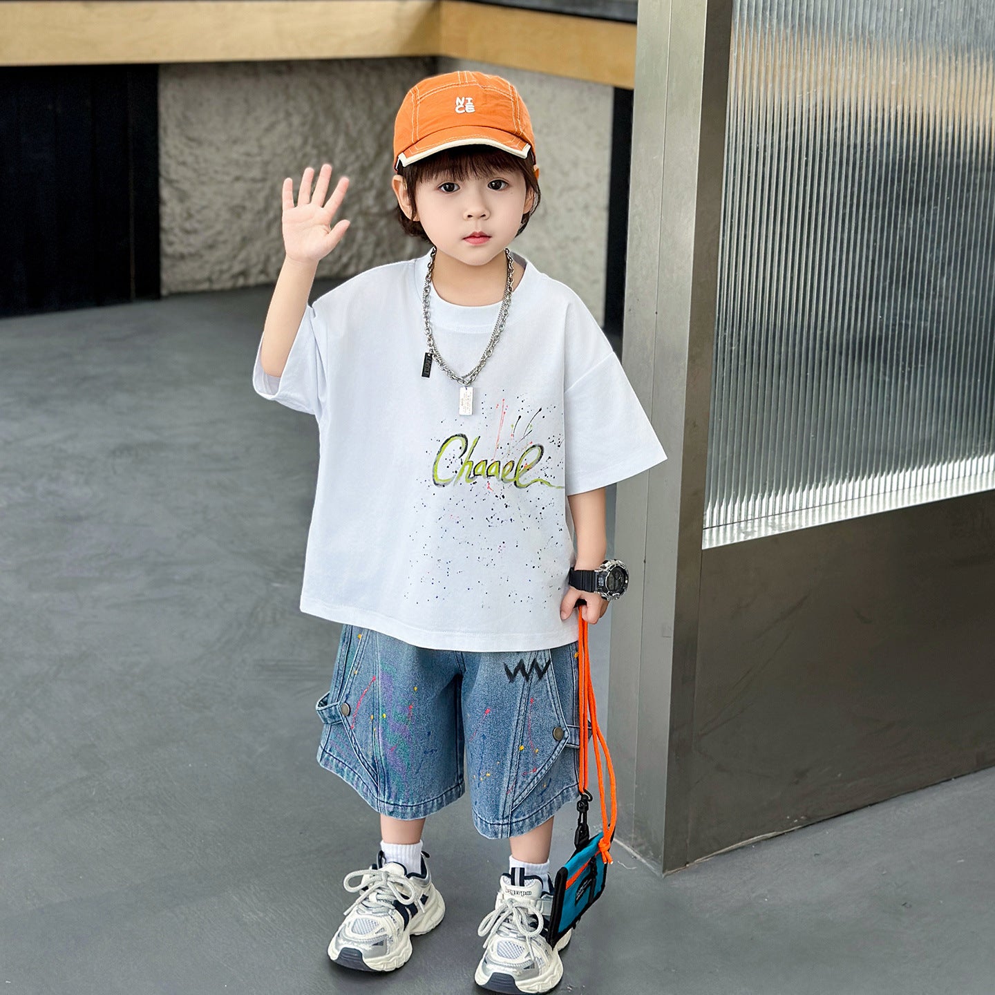 Children's Summer Short-sleeved Korean Denim Shorts Two-piece Fashionable Children's Suit